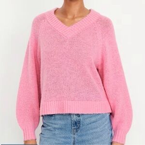 Old Navy Pink V-Neck Balloon Sleeve Sweater